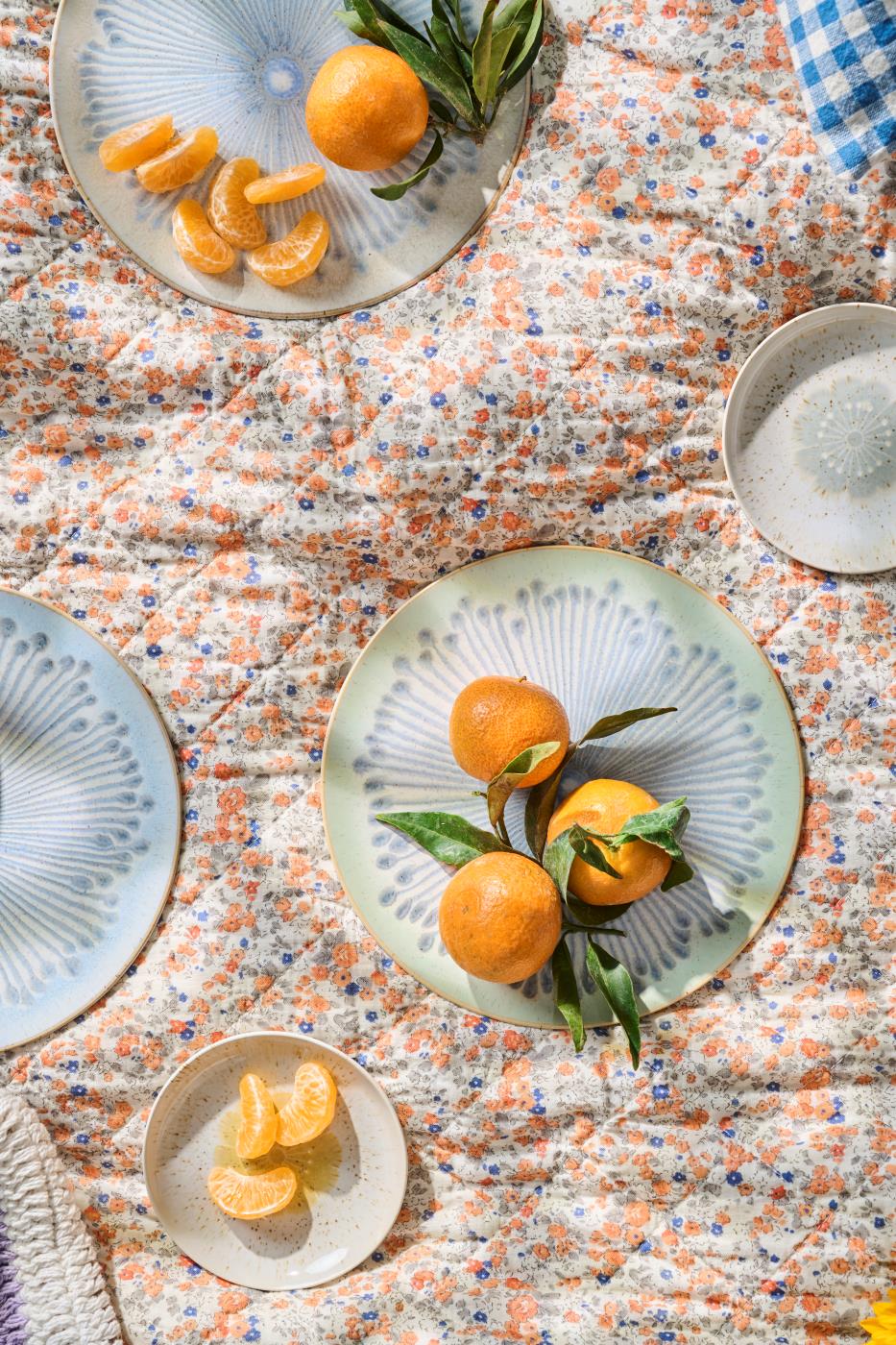 Quiltet teppe Orange og blå blomster