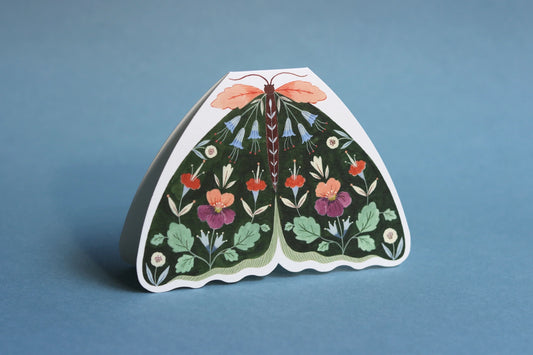 Floral Moth Card Green