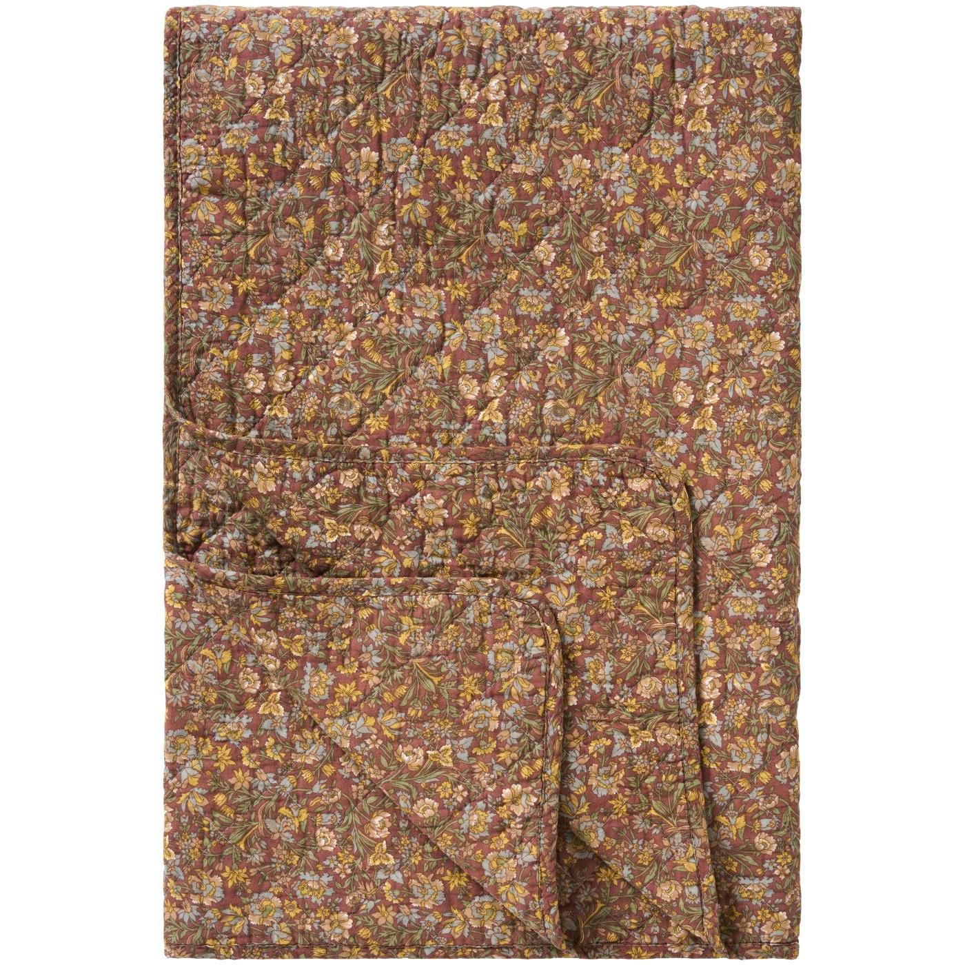 Quiltet teppe Bordeaux med blomster