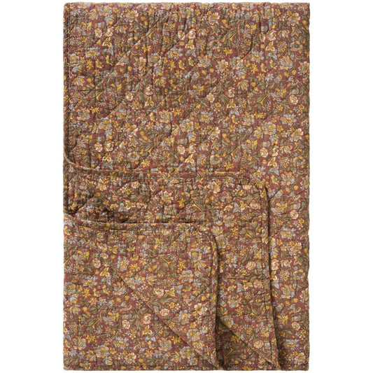Quiltet teppe Bordeaux med blomster