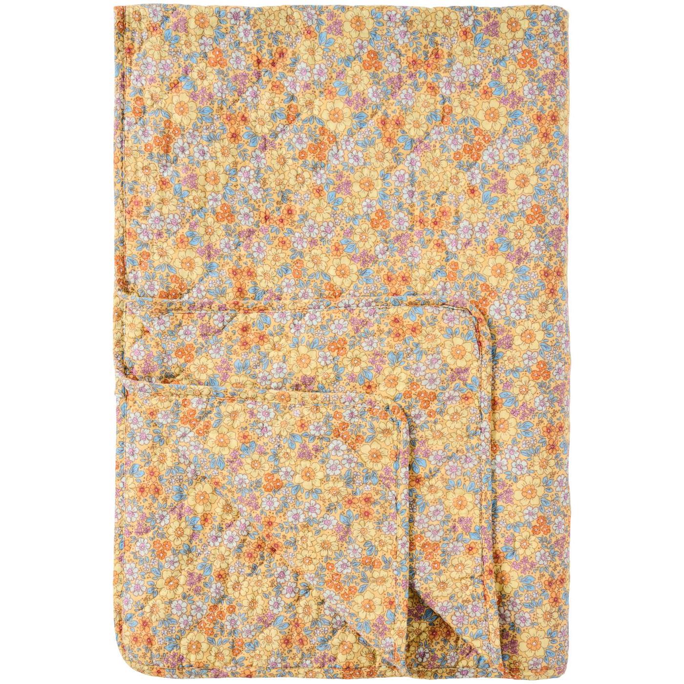 Quiltet teppe Gule, blå og orange blomster