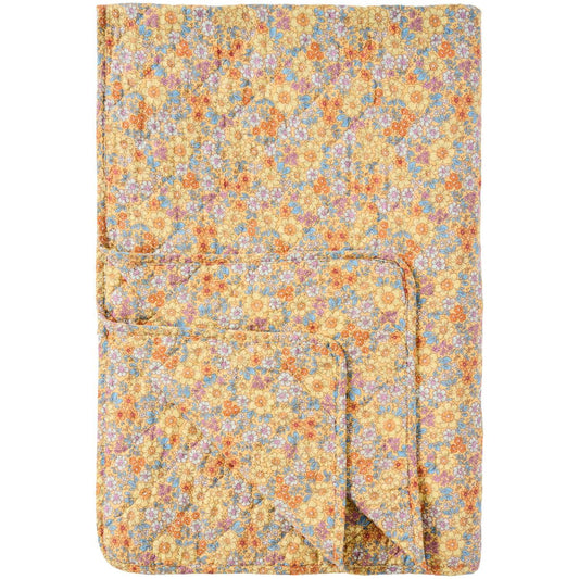 Quiltet teppe Gule, blå og orange blomster