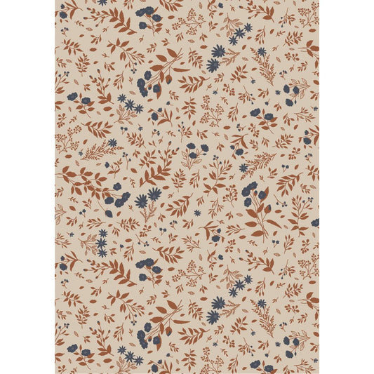 Gavepapir Blomster blå og rust