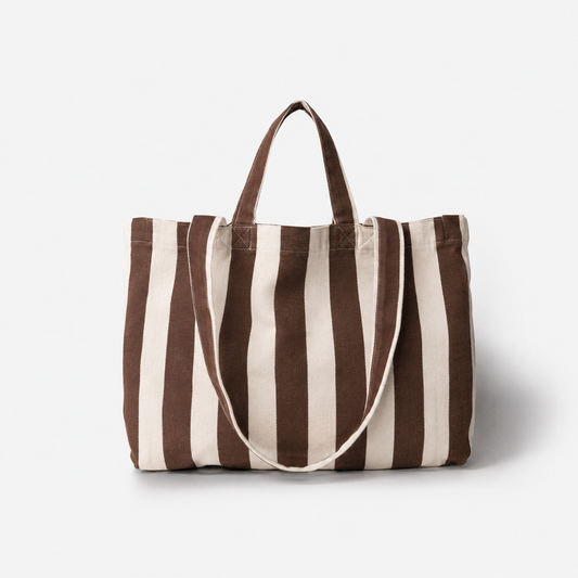 Organic Tote Low Brown Stripes