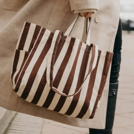 Organic Tote Low Brown Stripes
