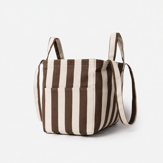 Organic Tote Low Brown Stripes