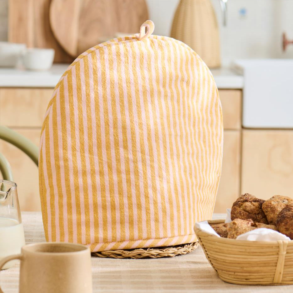 Tevarmer Oker og rosa striper