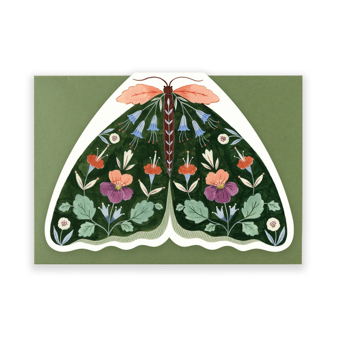 Floral Moth Card Green