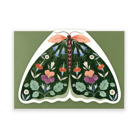 Floral Moth Card Green