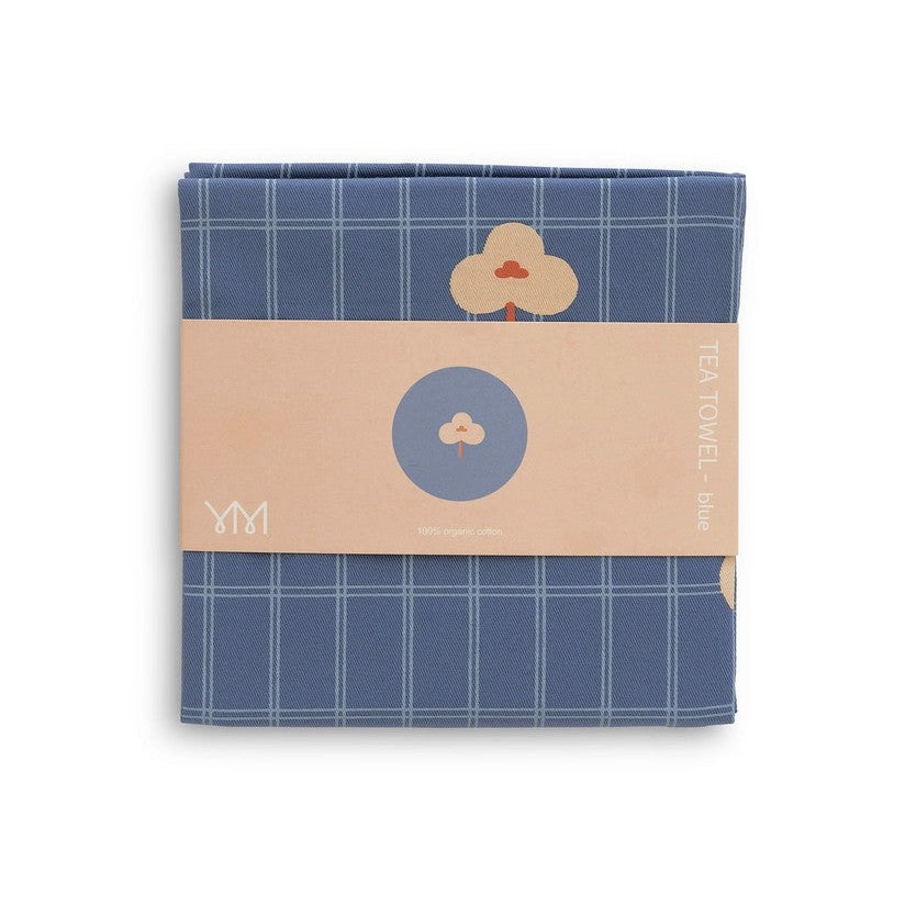 Kjøkkenhåndkle i en blåfarge med omslag