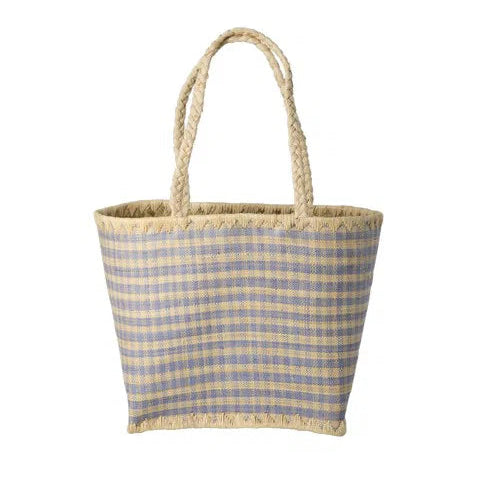 Raffia Bag Blue Checkers Small