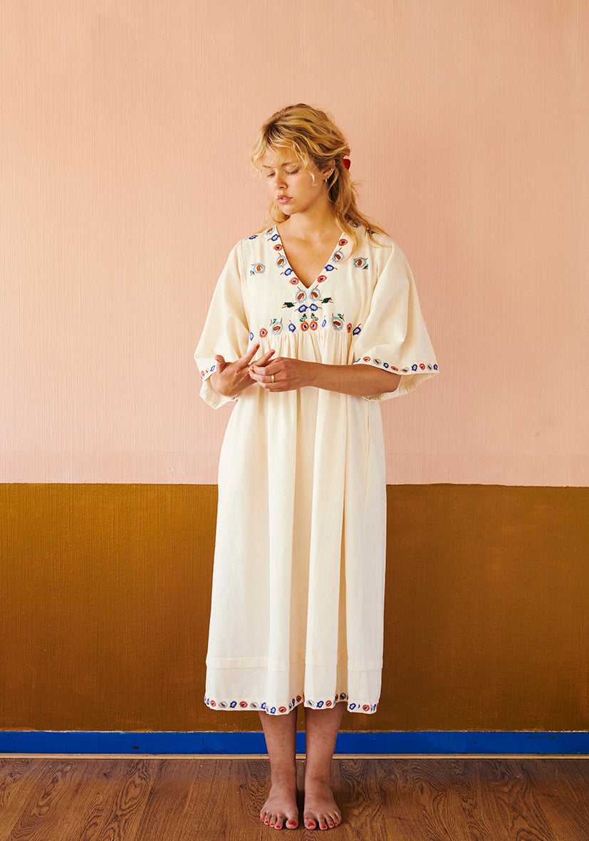 Flora Dress 3/4 Sleeve Vanilla