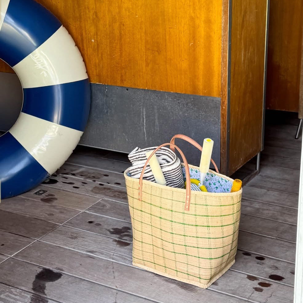 Raffia Bag Green Checkers