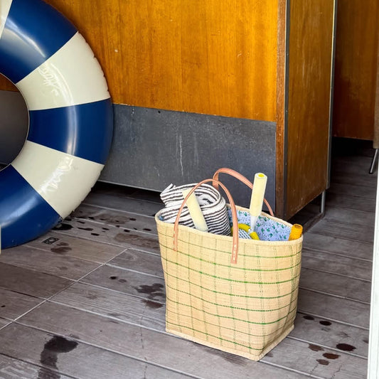 Raffia Bag Green Checkers