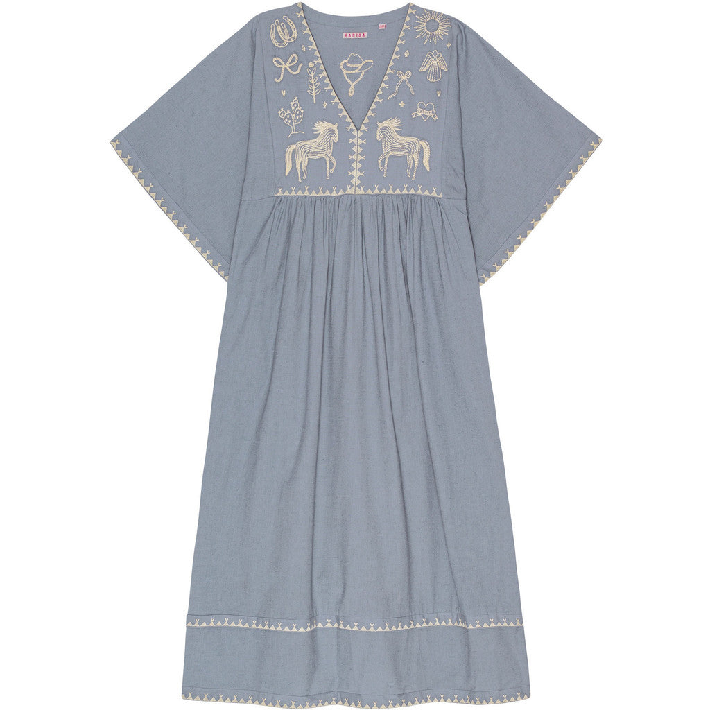 Polly Embroidery Dress 3/4 Sleeve Sea