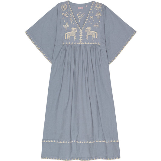 Polly Embroidery Dress 3/4 Sleeve Sea