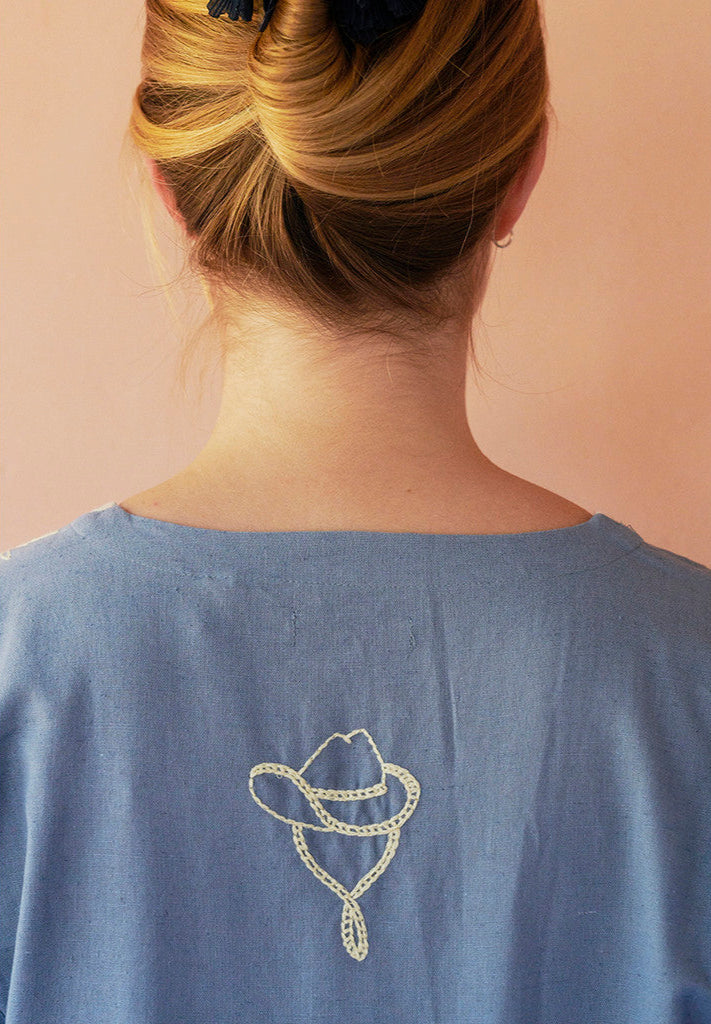 Polly Embroidery Dress 3/4 Sleeve Sea