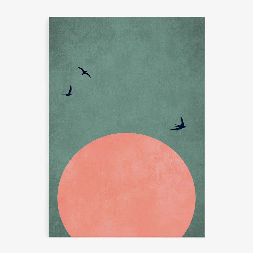 Coral Sun and Birds 50x70